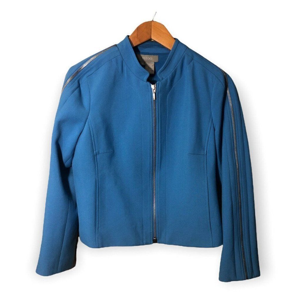 Eccoci Structured‎ Jacket Womens Sz 8 Zippers Lined Blue